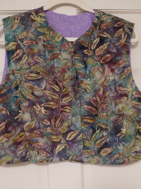 Handmade Reversible Batik Print Quilted Vest Purple Lined Vest.  Est Sz L